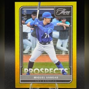 2022 Panini Three & Two Miguel Vargas Holo Gold Prospects /12 Dodgers Rookie RC